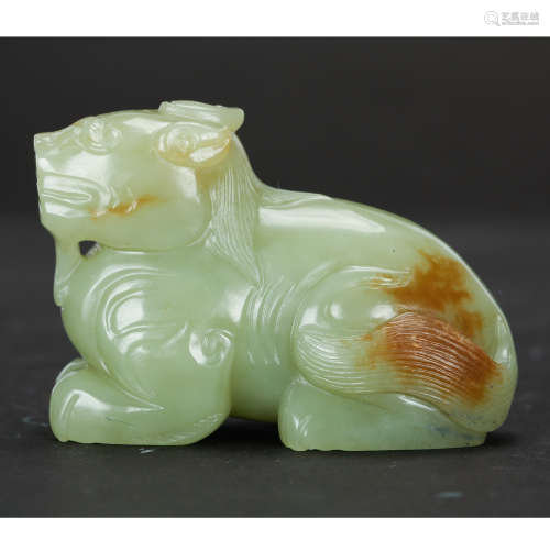 CHINESE YELLOW JADE FIGURE OF BEAST