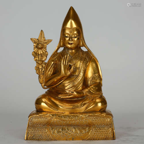 CHINESE GILT BRONZE FIGURE OF TSONGKHAPA