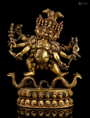 A GILT-BRONZE FIGURE OF GUHYASADHANA HAYAGRIVA