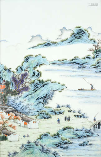 A PAIR OF WELL PAINTED RIVER LANDSCAPE PORCELAIN PANELS