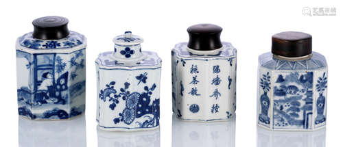 A GROUP OF FOUR TEA CADDIES DECORATED IN UNDERGLAZE BLUE