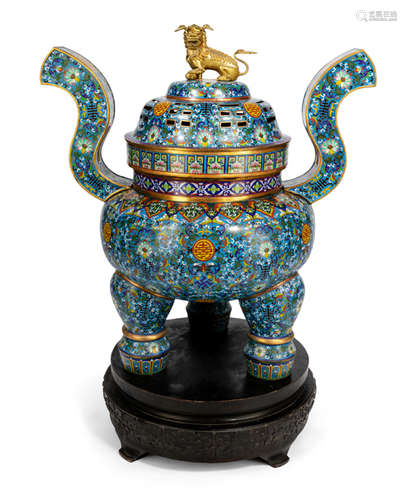 A VERY LARGE PART-GILT CLOISONNÉ ENAMEL CENSER AND COVER