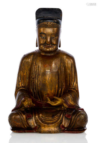 A GILT-LACQUERED WOOD FIGURE OF A SEATED OFFICIAL