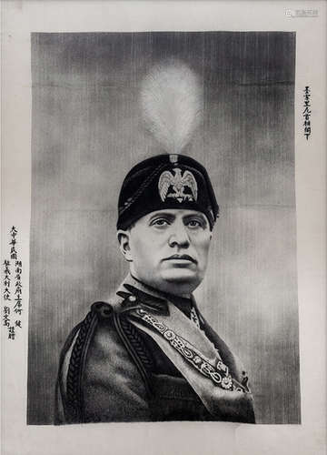 A FINE SILK EMBROIDERY OF BENITO MUSSOLINI