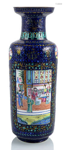 A CANTON ENAMEL ROULEAU VASE