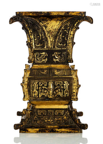 A GILT-BRONZE ZUN IN ARCHAIC STYLE