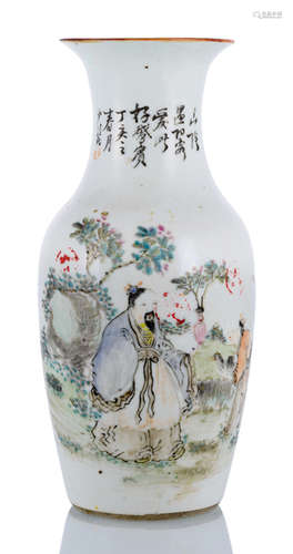 A FAMILLE ROSE VASE WITH CALLIGRAPHY OF WANG XIZHI AND GOOSE