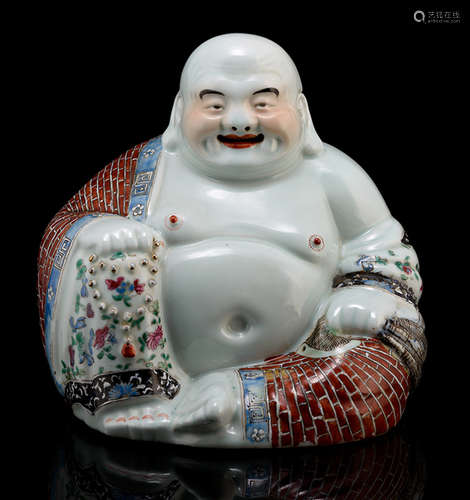 A POLYCHROME PORCELAIN BUDAI