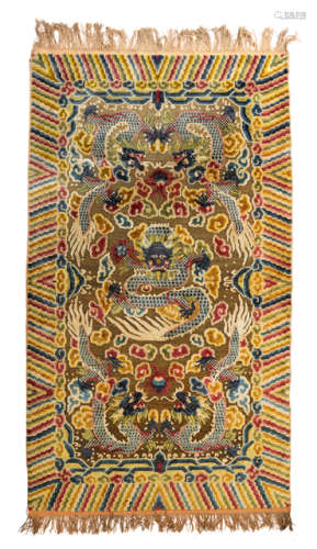 A SILK METAL BROCADED DRAGON CARPET