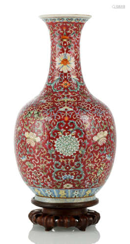 A 'BAJIXIANG' RED-GROUND BOTTLE VASE