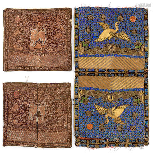 TWO SETS OF EMBROIDERED MANDARIN SQUARES FOR A CIVIL AND A MILITARY OFFICIAL