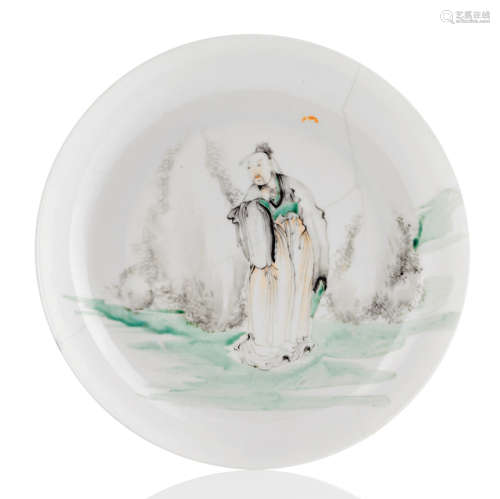 A VERY FINE PAINTED EGGSHELL PORCELAIN SCHOLAR'S DISH