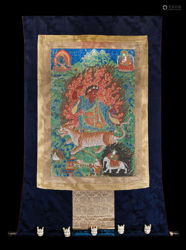 A THANGKA DEPICTING DORJE DROLOD - WILD AND WRATHFUL VAJRA