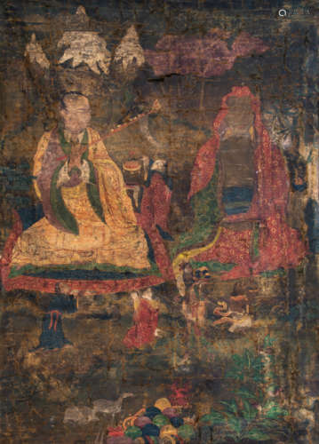 A THANGKA DEPICTING TWO ARHATS
