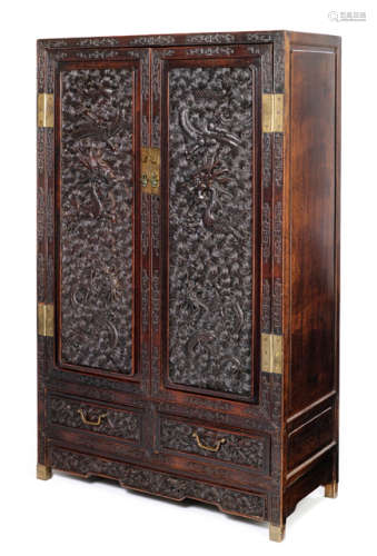 A PAIR OF FINELY CARVED HARDWOOD CABINETS