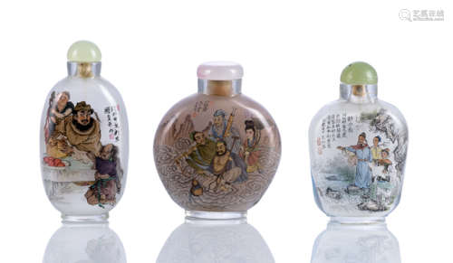 A GROUP OF THREE INSIDE PAINTED SNUFF BOTTLES BY VARIOUS 20TH CENTURY ARTISTS