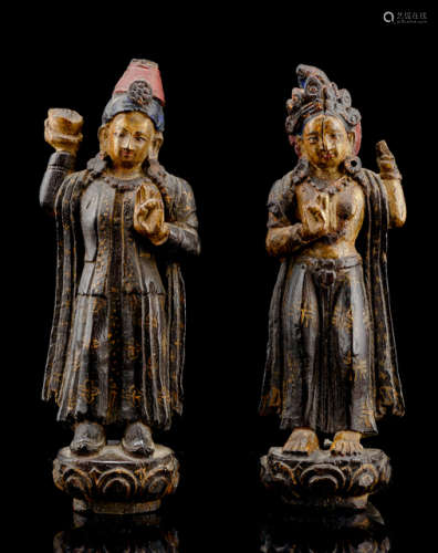 TWO WOOD FEMALE FIGURES