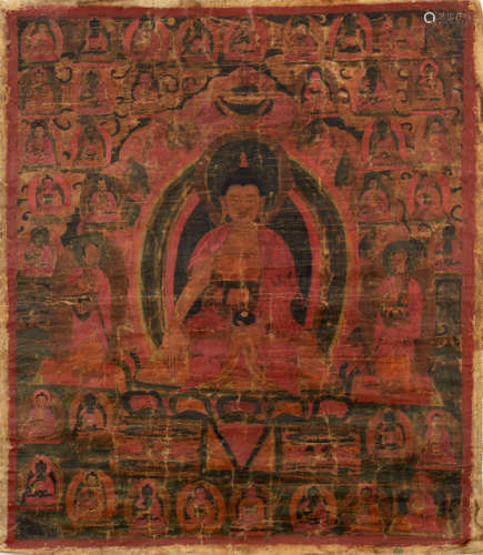 A THANGKA DEPICTING BUDDHA SHAKYAMUNI