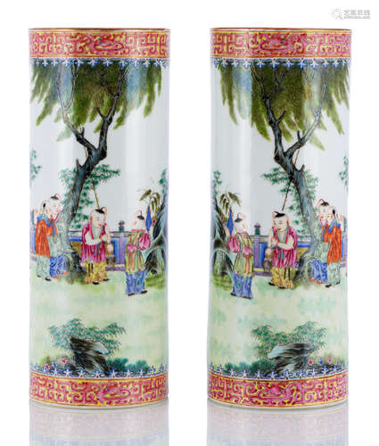 A PAIR OF FAMILLE ROSE 'CHILDREN AT PLAY' VASES