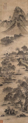 TWO LANDSCPAPE PAINTINGS ON SILK IN THE STYLE OF TANG YIN