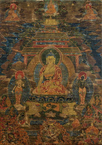 A THANGKA DEPICTING BUDDHA SHAKYAMUNI