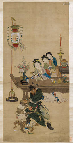 AN ANONYMOUS PAINTING OF ZHONG KUI AND DEMON ON SILK