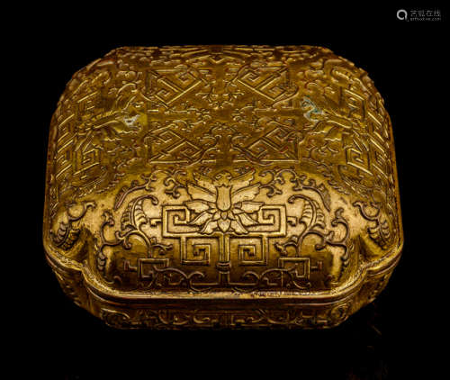 A GILT-BRONZE BOX AND COVER WITH LOTOS