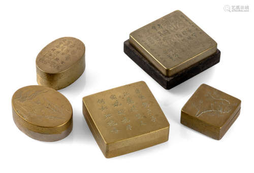 A GROUP OF FOUR PAKTONG BOXES AND ONE INKSTONE