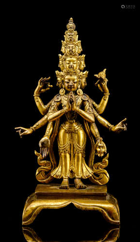 A GILT-BRONZE FIGURE OF EKADASHALOKESHVARA