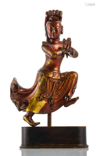 A GILT- AND RED-LACQUERED WOOD NAGARAJA