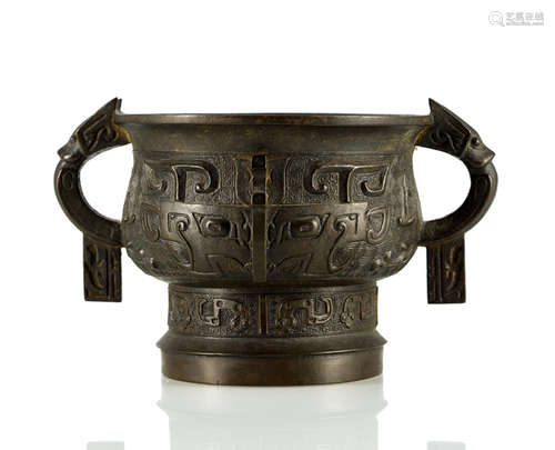 A BRONZE GUI WITH ARCHAISTIC TAOTIE DECOR