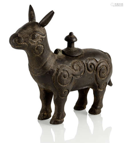 A BRONZE CENSER IN THE SHAPE OF A MYTHICAL CREATURE