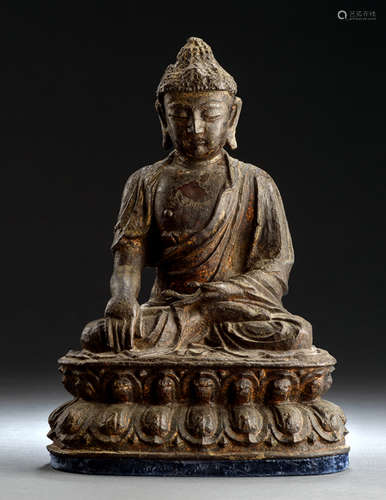 A BRONZE FIGURE OF BUDDHA SHAKYAMUNI