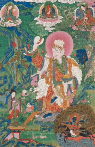 A THANGKA DEPICTING LODEN CHOGSE - THE HERALD OF WISDOM