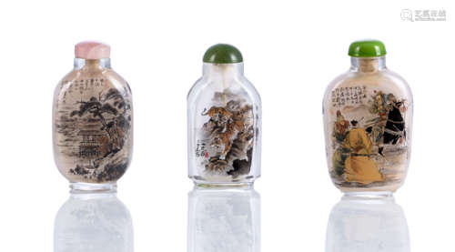 A GROUP THREE INSIDE PAINTED SNUFF BOTTLES BY CONTEMPORARY ARTISTS