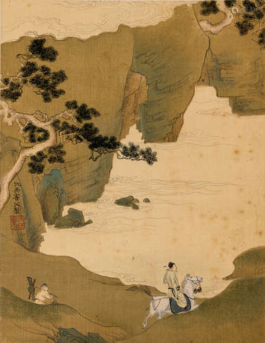 A RONGBAOZHAI REPLICA OF A LANDSCAPE WITH RIDER ON HORSEBACK BY QIU YING