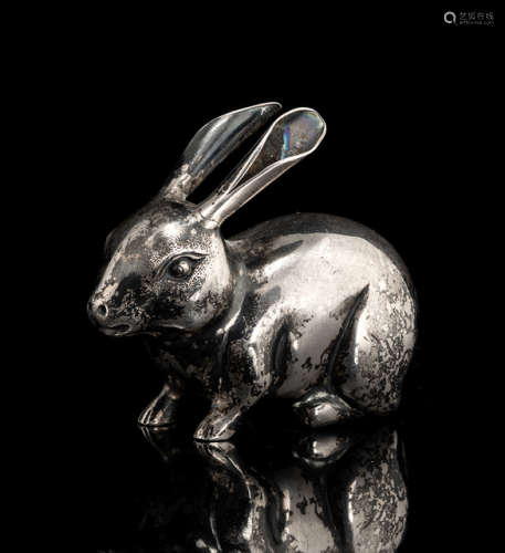 A RABBIT SHAPED SILVER SALTER