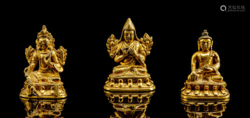 THREE GILT-BRONZE FIGURINES OF BUDDHA SHAKYAMUNI