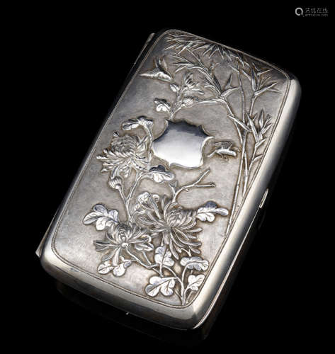 A SILVER CASE WITH BAMBOO AND CHRYSATHEMUM