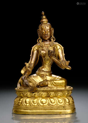 A GILT-COPPER EMBOSSED FIGURE OF SYAMATARA