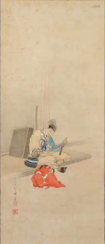 A PAINTING OF A SAMURAI AND HIS YOUNG ATTENDANT