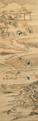 A PAINTING OF A RURAL SCENE