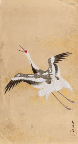 A PAINTING OF A CRANE AND AN EAGLE BY KANO FURUNOBU (KANO EISEN 1696-1731)
