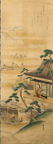 A PAINTING WITH A SCENE OF THE TALE OF GENJI