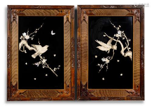 TWO BLACK-LACQUERED WOOD PANELS