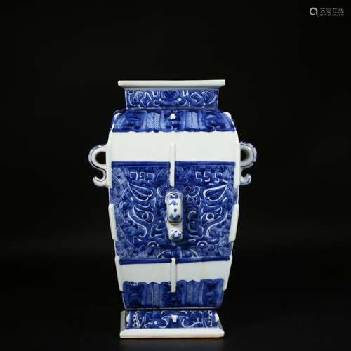 A Rare Chinese Blue and White Square Vase