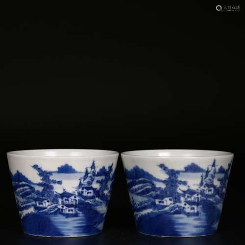 Pair Blue and white wine cup,19th century