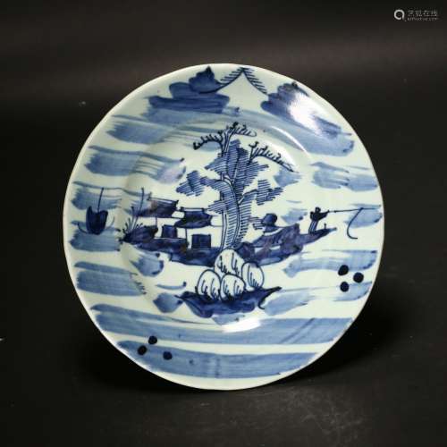 A Blue and White Plate,Qing Dynasty.