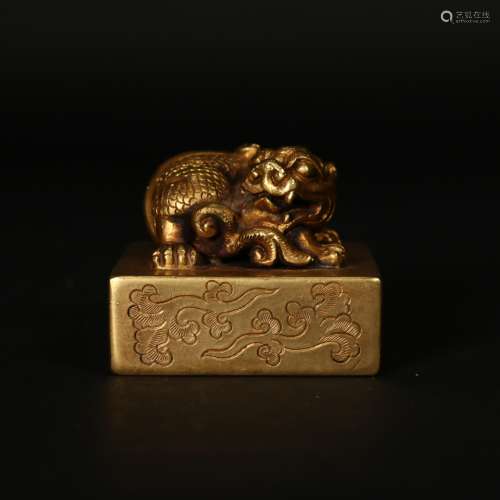 A Chinese Gilt Bronze Seal,Ming dynasty marks