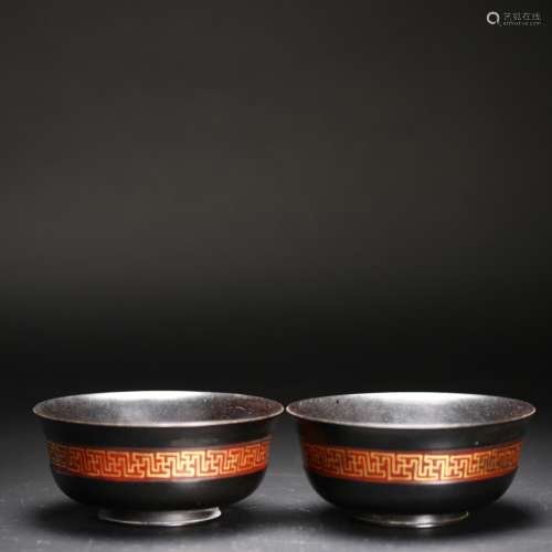 Pair Chinese Imperial element hardwood bowl
